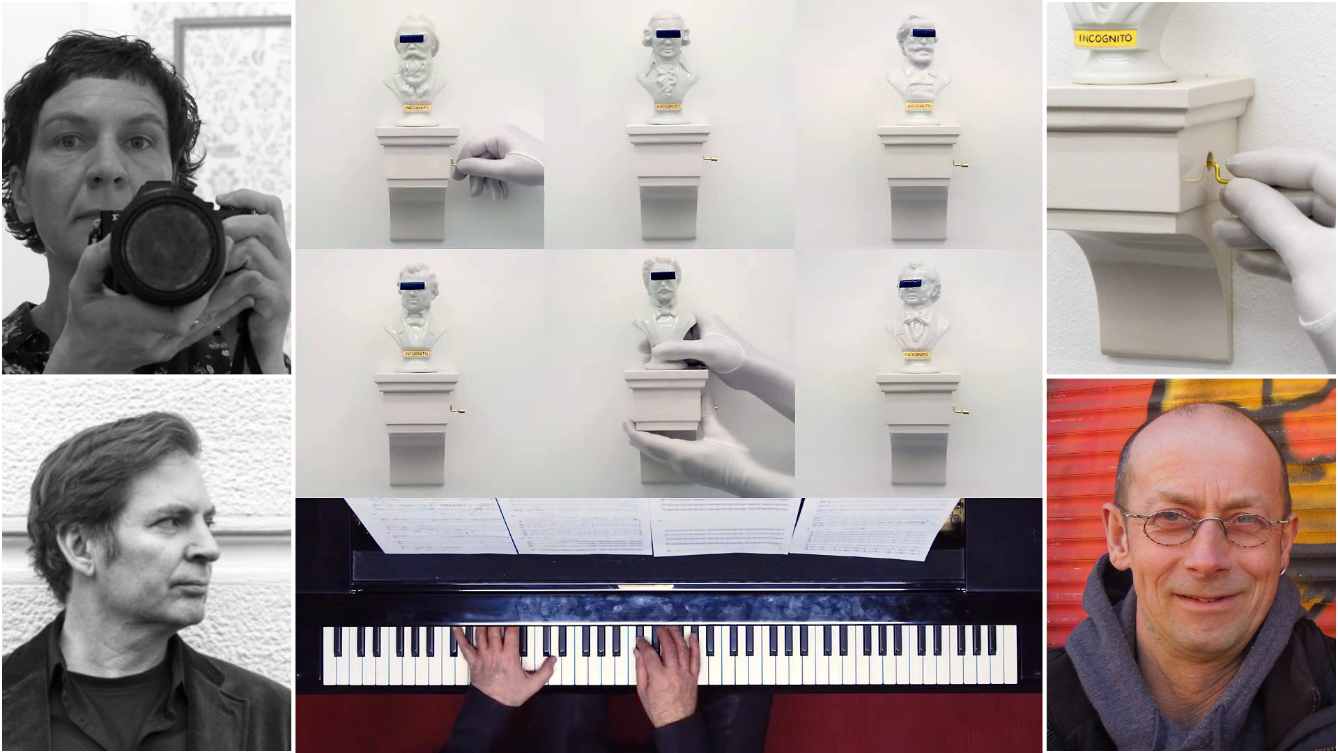 "Elise, shut up!". On the left, portrait photos of Dana Widawski and Andreas F. Staffel. In the center, excerpt from the video. On the right Ernst Ludwig von Aster.